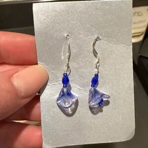 Vintage Sterling silver Blue Glass Drop Earrings